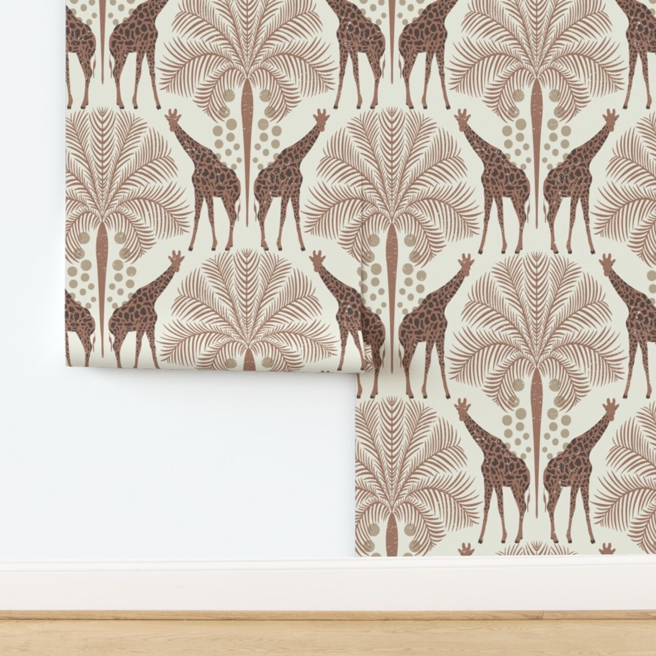 Animal Print Exotic Palm Bohemian Safari Wildlife Earth Tones Monochrome Tree Africa Savanna Custom Removable Wallpaper by Spoonflower Peel & Stick Wallpaper 2FT Wide 18350221